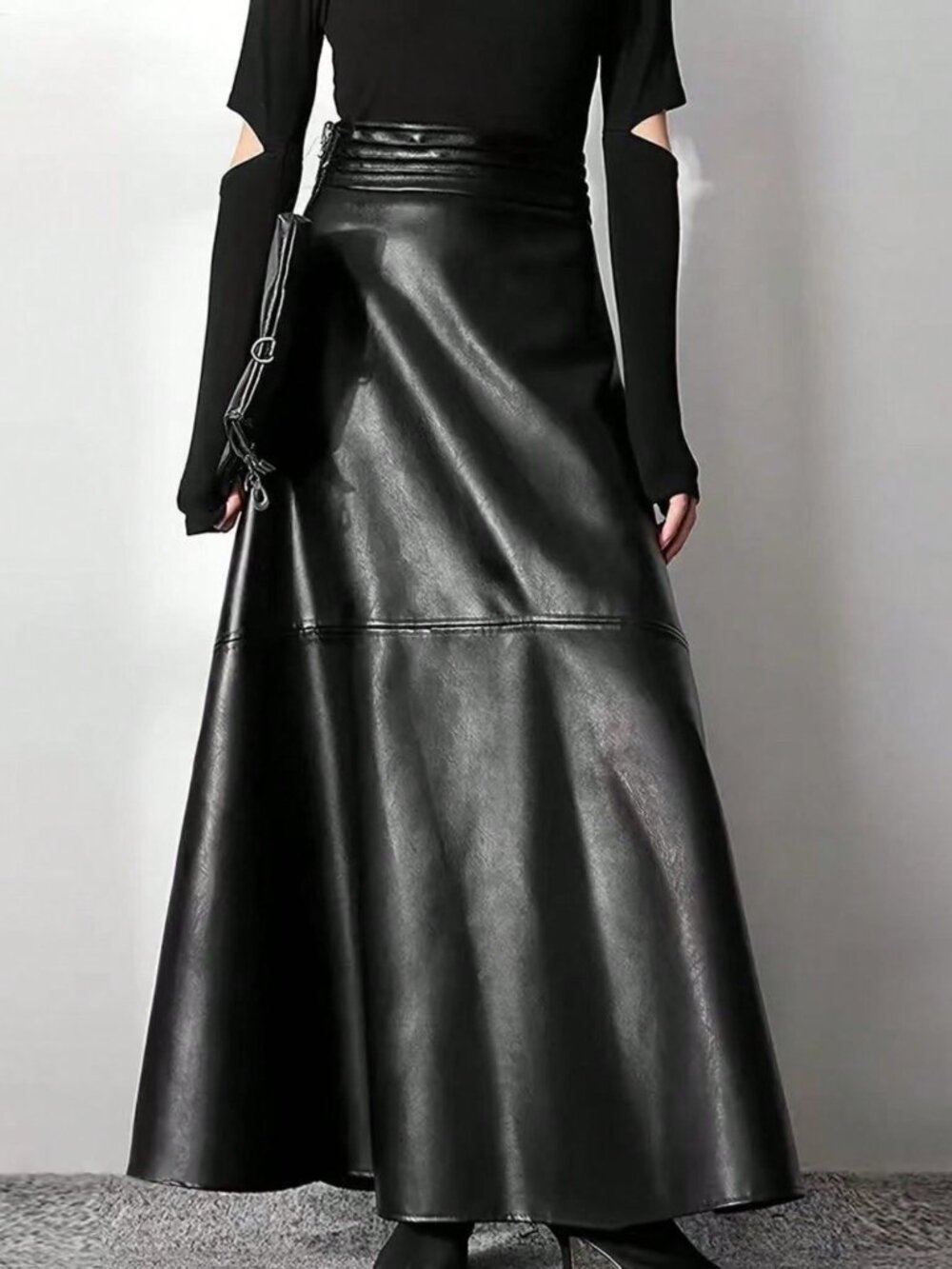 Black Party Women's Loose Long Plain A-Line Natural Mid Waist Skirt